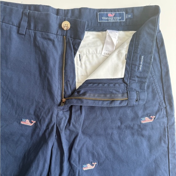 Vineyard Vines Breaker American Flag Whale Shorts Sz 32 Deep Cobalt Blue 9” Casu - Picture 6 of 9